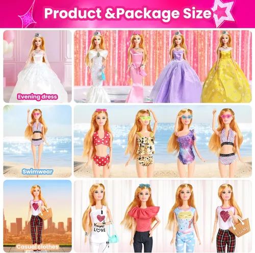 Miniatura 4 de UCanaan Juego de ropa y accesorios para muñecas de 180 piezas, vestidos de princesa, vestidos, tops, pantalones, zapatos, perchas, armario