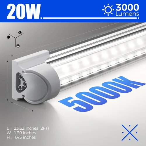 Miniatura 7 de Barrina Luces LED para tienda de 2 pies, 20 W, 3000 lúmenes, 5000 K, lámpara LED T8, cubierta transparente, luz de techo y tienda de servicios