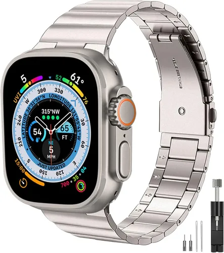 Correa de acero inoxidable para Apple Watch Ultra Band 1.929 in, correa de metal para iWatch 8 Ultra 1.929 in Series Banda de reloj de gama alta