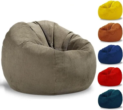 Miniatura 6 de Funda de sofá de pana para puf, puf otomano, puf grande, puff sac reclinable, asiento de esquina para el suelo, futón (color café, tamaño: 27.6 in)