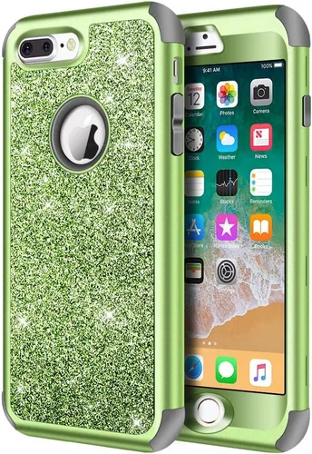 Miniatura 16 de Hython Defender con brillantina, carcasa rígida híbrida, a prueba de golpes, goma para iPhone 7 Plus y 8 Plus, Negro Oscuro
