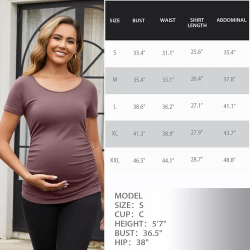 Miniatura 116 de GINKANA Blusas de maternidad de manga corta, diseño floral, fruncido, casual, para mamá, para embarazo