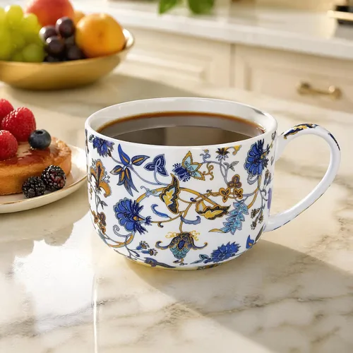 Miniatura 6 de Tazones de sopa de 25 onzas de porcelana con mangos, taza grande de sopa para café, cereal, avena, café con leche, sopa floral, taza de sopa