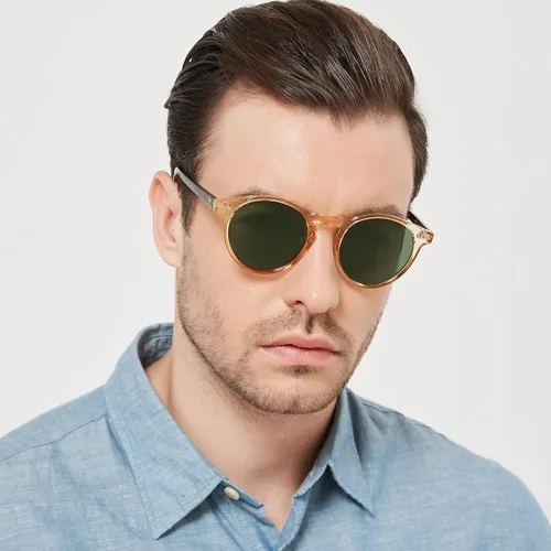 Miniatura 18 de CARFIA Gafas de sol redondas de acetato para hombre, polarizadas, protección UV, gafas de sol clásicas retro CA5289L