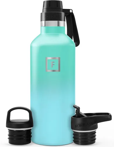 Miniatura 78 de IRON °FLASK Botellas de agua de campamento/senderismo, 3 tapas (estrecha con popote), sin fugas, aisladas al vacío, acero inoxidable de doble pared