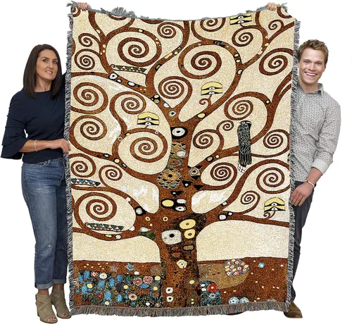 Pure Country Weavers Manta Stoclet Frieze por Tree of Life - Gustav Klimt - Tapiz de regalo de bellas artes tejidas de algodón, fabricado en los