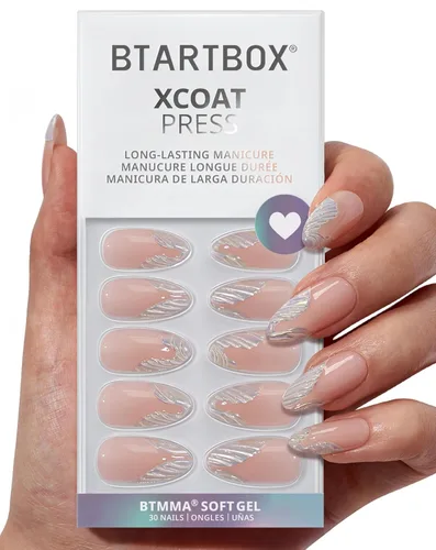 Miniatura 56 de BTArtbox Uñas Postizas Blancas Cortas a Presión - Uñas Postizas de Gel Suave en Forma de Almendra, Uñas Blancas con Pegamento para Uñas, Uñas