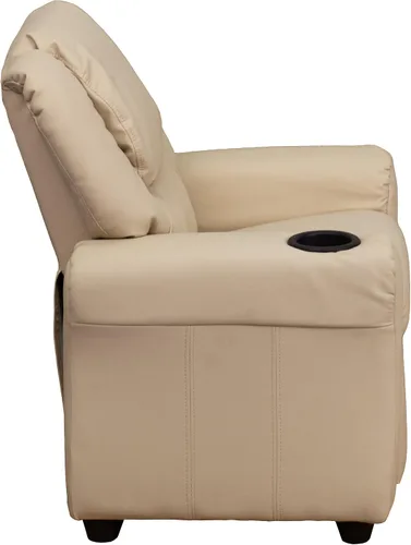 Miniatura 9 de Flash Furniture - Sillón reclinable contemporáneo para niños, color beige vinilo con base para vasos y reposacabezas