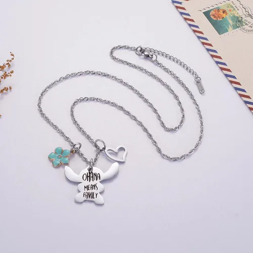 Miniatura 2 de Ralukiia - Collar con la frase "Ohana mean family", llavero con forma de Stitch, regalos de joyería para niños y niñas