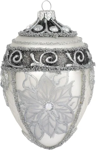 Miniatura 13 de Fabergé Huevo - Adorno para árbol de Navidad de vidrio soplado de 5 pulgadas, diseño de flor de pascua, color borgoña mate, 5 pulgadas