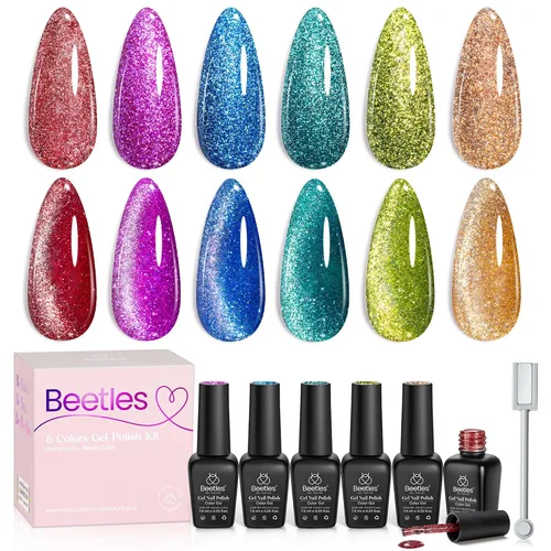Miniatura 35 de Beetles - Esmalte de uñas de gel de perlas – 6 colores blanco, sirena, rosa, azul, efecto de hilo, juego de esmalte de gel para remover, arte