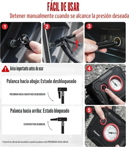Miniatura 7 de AVID POWER Inflador de neumáticos de 12 V, compresor de aire portátil para automóvil con indicador de pantalla y luz LED, bomba de aire