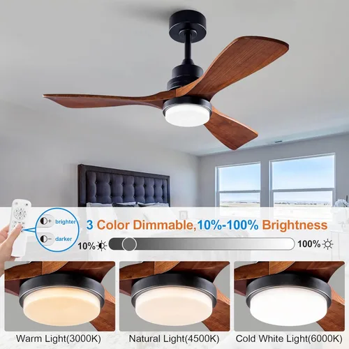 Miniatura 2 de Ventiladores de techo negros de 42 pulgadas con luces y control remoto, luz LED regulable, motor de CC silencioso reversible, función de memoria