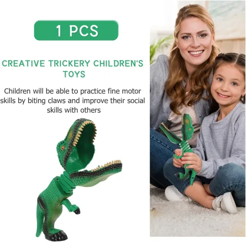 Miniatura 4 de Juguete agarrador de dinosaurios para niños, mordedores de mano de dinosaurio con pequeñas figuras de dinosaurios con resorte, juguete de marionetas