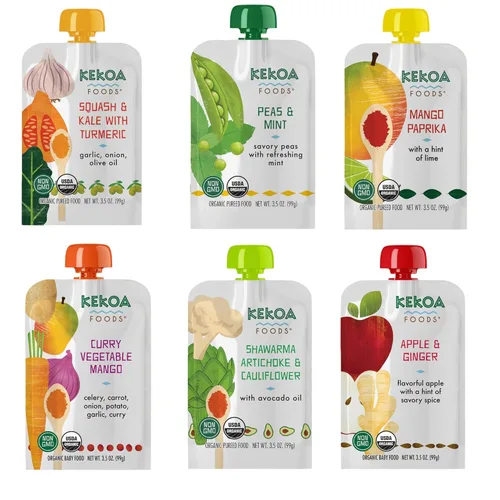 Kekoa Foods Peas & Mint - Puré de alimentos para bebés, 100% certificado por la USDA, bolsa vegetariana para exprimir | Orgánico, sin OMG, sin