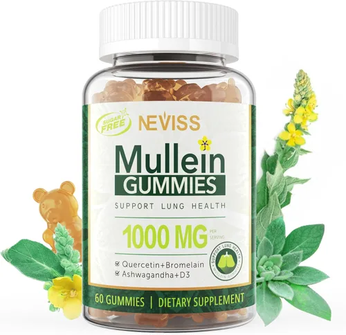 NEVISS Gomitas de gordolobo para pulmones, extracto orgánico de hoja de gordolobo de 1000 mg para sistema respiratorio con quercetina y bromelina,