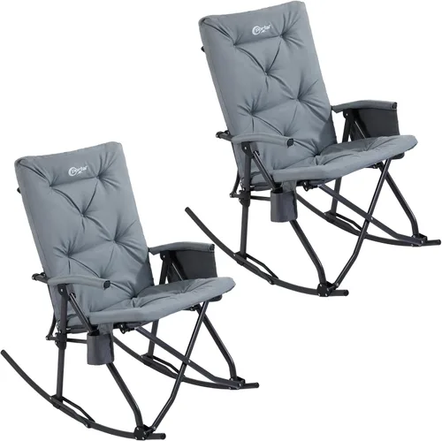 Miniatura 8 de Portal Mecedora plegable para acampar al aire libre – Silla reclinable gruesa acolchada mecedora portátil para camping para patio, porche delantero