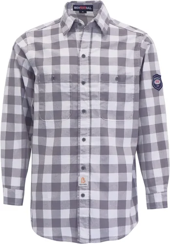 Miniatura 17 de BOCOMAL Camisas FR Resistente a la llama 100% C NFPA2112 7.5oz Camisa de soldadura resistente al fuego para hombres Cuadros azul marino/blanco