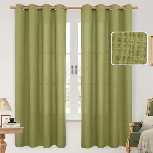 Miniatura 108 de LAMIT Cortinas de lino sintético para dormitorio, paneles filtrantes de luz, cortinas de lino con protección de privacidad con ojales para ventanas