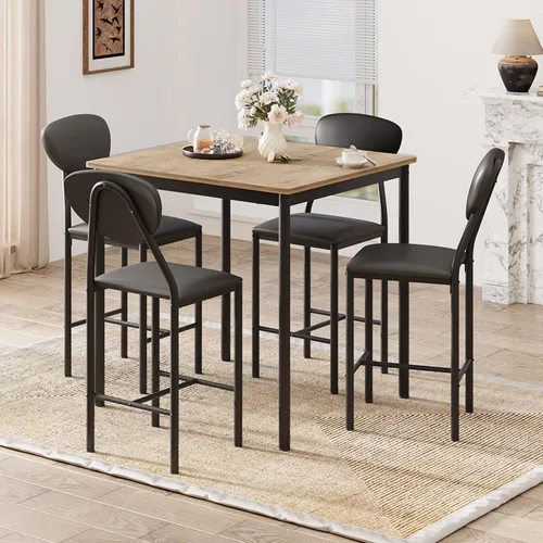 EROMMY Juego de mesa de comedor para 4, mesa de cocina moderna y sillas con tapicería de piel sintética, mesa de comedor de madera con sillas para