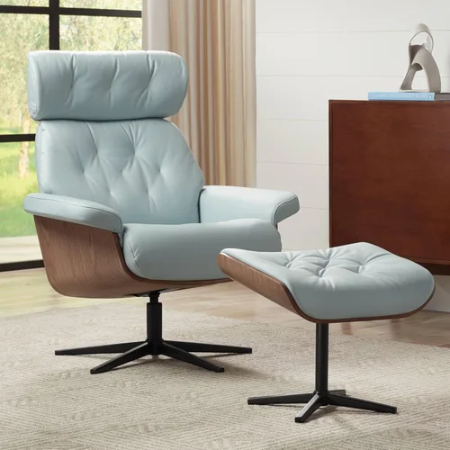 Benchmaster Sillón reclinable y otomano giratorio ajustable color azul cielo Melia