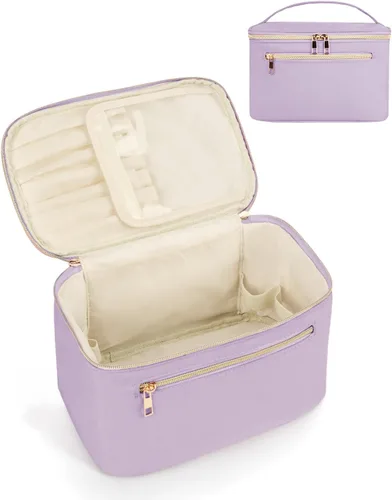 Miniatura 18 de Wandering Nature Bolsa de Maquillaje, Organizador de Maquillaje de Viaje, Estuche de Brochas Cosméticas para Mujeres en Cuero Vegano Ecológico, M