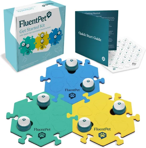 Miniatura 8 de FluentPet ¡Habla! Kit de inicio con sonido más claro orientado hacia arriba 6 botones grabables con baterías preinstaladas y 3 alfombrillas de 6