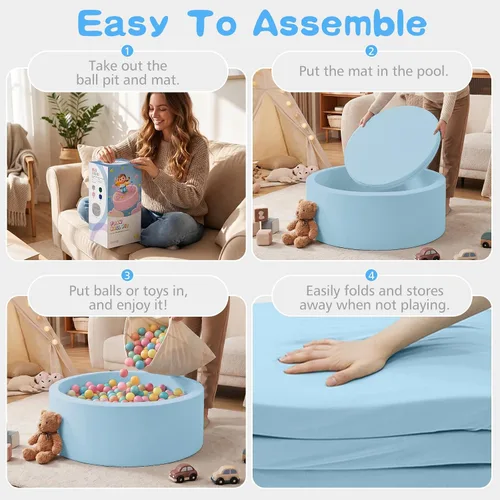 Miniatura 3 de SHJADE Piscina de pelotas de espuma para niños pequeños, 35.4"x 11.8" Piscina de pelotas para niños, Piscina de pelotas redonda suave para bebés