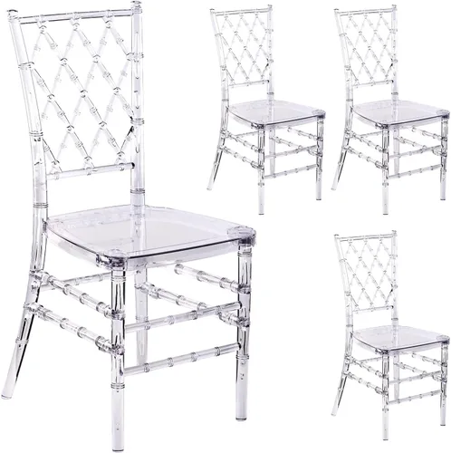Juego de 4 sillas de comedor transparentes, modernas sillas de boda de 16.1 pulgadas de ancho para adultos, silla fantasma de cristal, sillas de