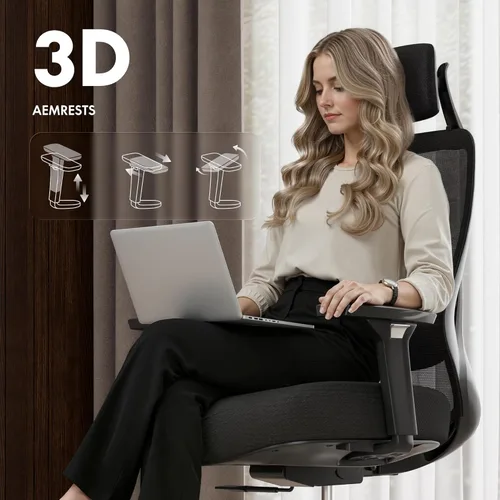 Miniatura 4 de FLEXISPOT Silla de oficina de masaje, silla de escritorio ergonómica con respaldo alto con reposacabezas ajustable, reposabrazos 3D, masajeador
