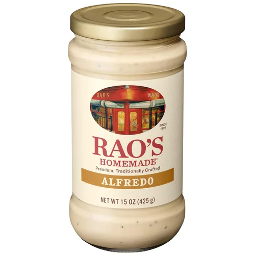 Rao's Salsa Alfredo casera de 15 onzas, salsa cremosa para pasta, mezcla de calidad premium de queso parmesano y queso romano, crema y mantequilla