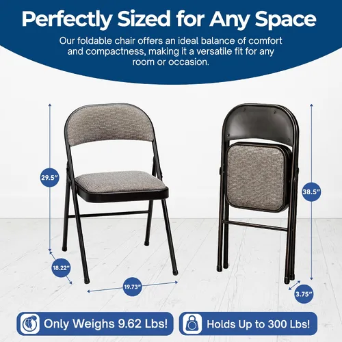 Miniatura 3 de MECO Paquete de 4 sillas plegables acolchadas portátiles, silla plegable de tela metálica ligera y acolchada, comodidad repentina, color negro