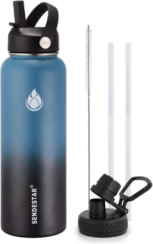 Miniatura 9 de SENDESTAR Botella de agua aislada de 24 onzas, boca ancha, botella de agua de 24 onzas con tapa con popote, tapa de boquilla, acero inoxidable