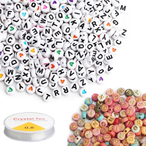Miniatura 8 de SUTOUG 1000 cuentas de letras coloridas para enhebrar, cuentas redondas acrílicas de 0.15 x 0.27 pulgadas para hacer joyas DIY, manualidades