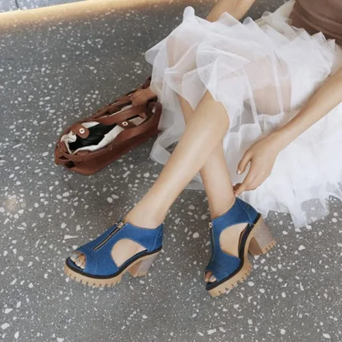 Miniatura 8 de Sandalias de tacón alto apiladas para mujer con puntera abierta, con cremallera y plataforma de verano