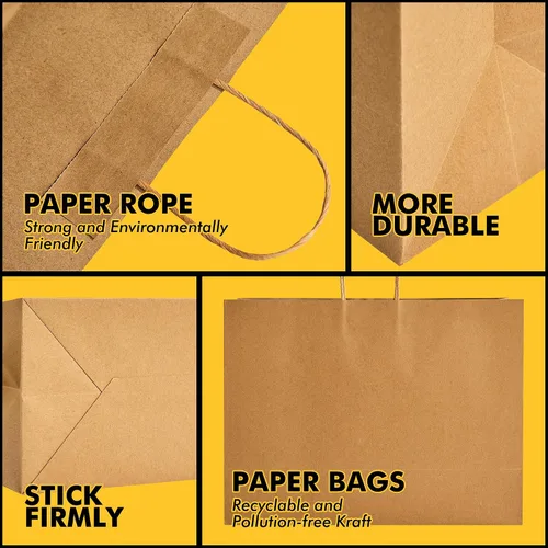 Miniatura 3 de RACETOP Bolsas de Papel Marrón Grandes con Asas al Por Mayor 100 Piezas 16x6x12 Pulgadas Bolsas de Regalo al Por Mayor, Bolsas de Papel Kraft Marrón