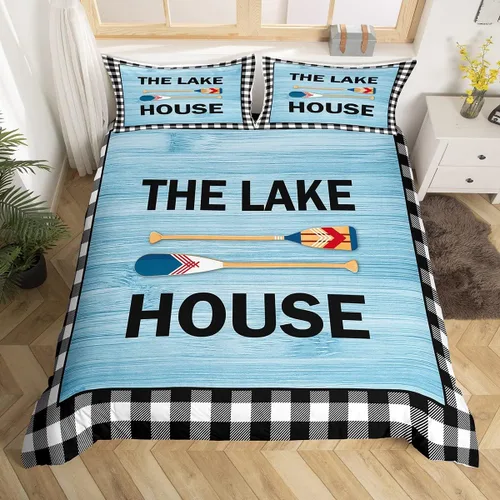 Miniatura 16 de Lake House - Juego de funda de edredón tamaño individual, estilo rústico de granja vieja para niños, adolescentes y adultos, decoración