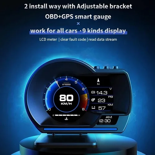 Miniatura 7 de Qiilu Car OBD2+ Smart Gauge Car HUD Velocímetro Turbo RPM Alarma para coche camión