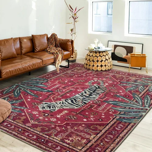 Miniatura 13 de Alfombras hippie, alfombras de 2 x 3 de lana sintética tropical rosa boho para baño, cocina, entrada interior pequeña. Alfombra moderna vintage