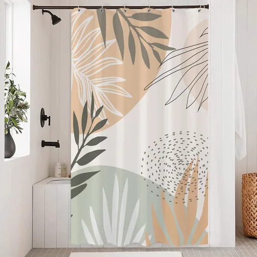 Cortina de ducha pequeña verde salvia, cortina de ducha abstracta bohemia para baño, juego de cortina de ducha medio angosta, cortina de ducha