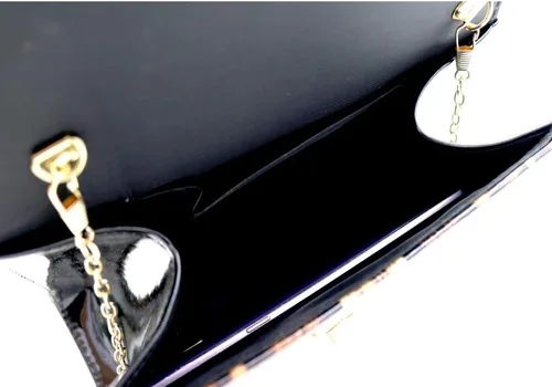 Miniatura 6 de Trendeology Bolso de mano de piel sintética brillante con estampado de leopardo con correa de cadena