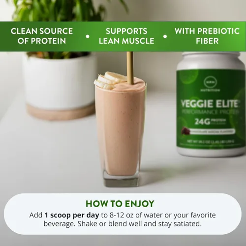 Miniatura 4 de MRM Nutrition Veggie Elite Performance Proteína Sabor a moca de chocolate Proteína a base de plantas Fácil de digerir Con BCAA Vegano +