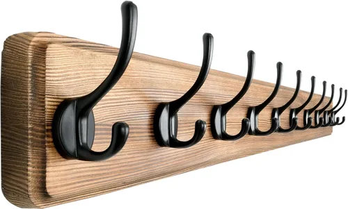 Miniatura 48 de Dseap Perchero de Pared: Moderno, Patentado, Resistente, 17.4" de Largo, Riel Colgador de Madera con 5 Ganchos Dobles para Abrigos de Invierno, Negro