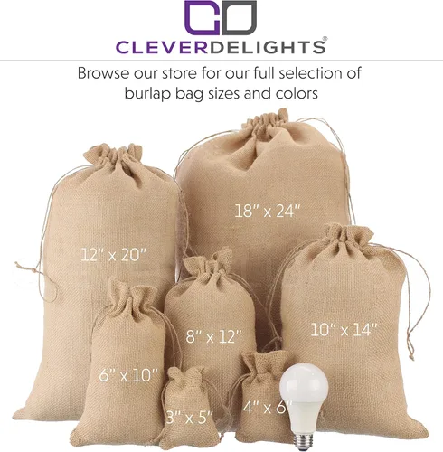 Miniatura 6 de CleverDelights Bolsas de arpillera de 8 x 12 pulgadas, paquete de 25, sacos de yute con cordón de yute de 8 x 12 pulgadas