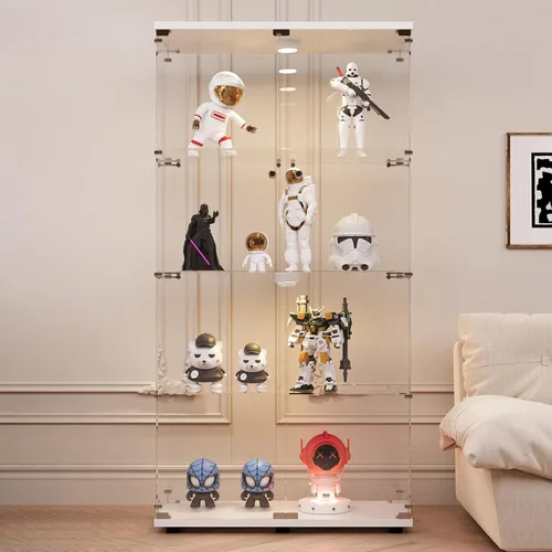 Miniatura 26 de LFT HUIMEI2Y Vitrina de cristal con puerta y cerradura, gabinete Curio de 4 niveles para coleccionables, figuras, vino, vitrina de vidrio templado