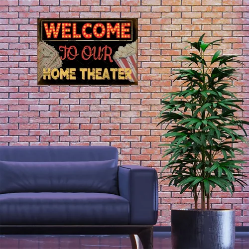 Miniatura 6 de EMOHAT Letrero de metal retro con texto en inglés "Welcome To Our Home Theater" (Bienvenido a nuestro cine en casa), póster de metal vintage