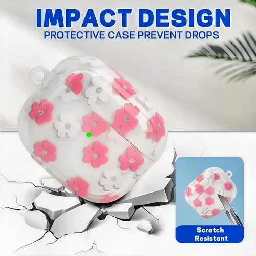 Miniatura 3 de Bonita funda compatible con AirPods 3 2021, diseño de patrón floral de dibujos animados para mujeres y niñas, funda protectora de silicona suave a