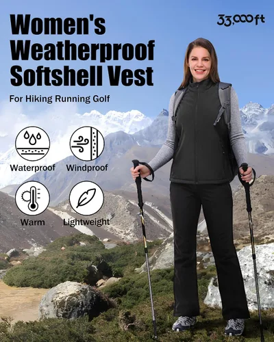 Miniatura 6 de 33,000ft Chaleco de correr para mujer, con forro polar, con cremallera, resistente al viento, ligero, softshell, para golf, senderismo, deportes