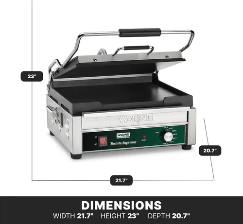 Miniatura 3 de Waring Commercial WFG250 Tostato Supremo® Parrilla Grande Plana para Tostar, 120V, 1800W, Enchufe 5-15, Plateado