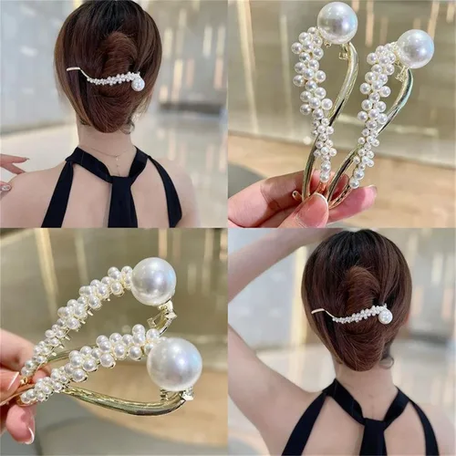 Miniatura 3 de 4 pinzas para el cabello, decoración de perlas, clip de plátano, estilo francés, pasador de pelo antideslizante, mandíbula para el cabello